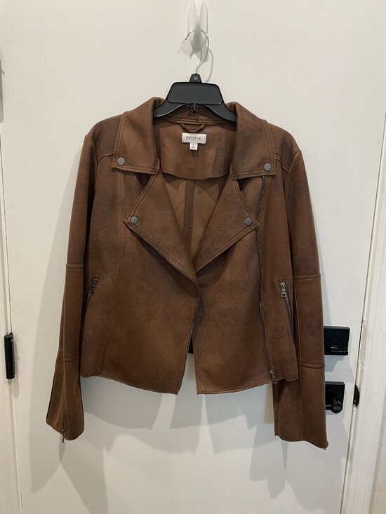 Evereve Jackets & Blazers - Evereve Brown Moto Biker Jacket - Size Large - Vegan Faux Leather